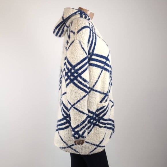 Orange Fashion Village Fuzzy Faux Fur Cardigan Sweater Hooded Plaid Knit Cape - Picture 7 of 13